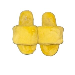 Vionic Dream Slippers Womens 9.5 Yellow Faux Fur Adjustable Slide Sandals